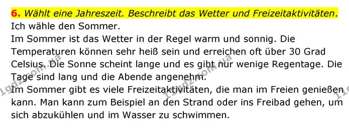 6. Wählt eine Jahreszeit. Beschreibt das Wetter und Freizeitaktivitäten. — ГДЗ Німецька мова 6 клас Сотникова 2 рік (2023)