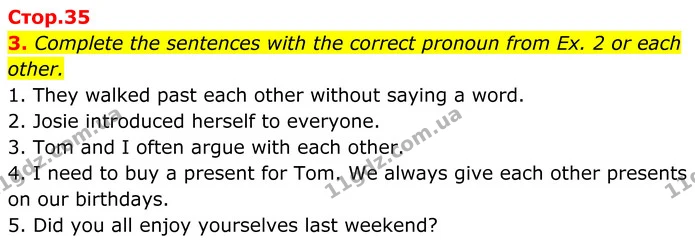 3. Complete the sentences with the correct pronoun from Ex. 2 or each other. — ГДЗ Англійська мова 8 клас Стайрінг (Prepare)