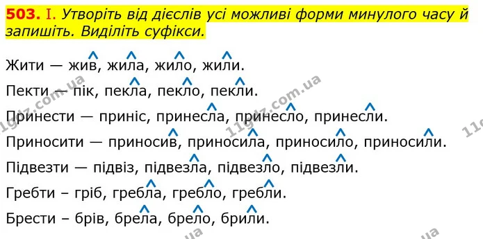 503. І. Утворіть від дієслів усі можливі форми минулого часу й запишіть. Виділіть суфікси. — ГДЗ Українська мова 6 клас Заболотний 2019