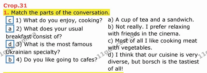 1. Match the parts of the conversation. — ГДЗ Робочий зошит англійська мова 10 клас Ходаковська