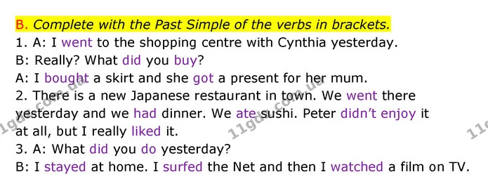 B. Complete with the Past Simple of the verbs in brackets. — ГДЗ Зошит граматика Англійська мова Мітчелл