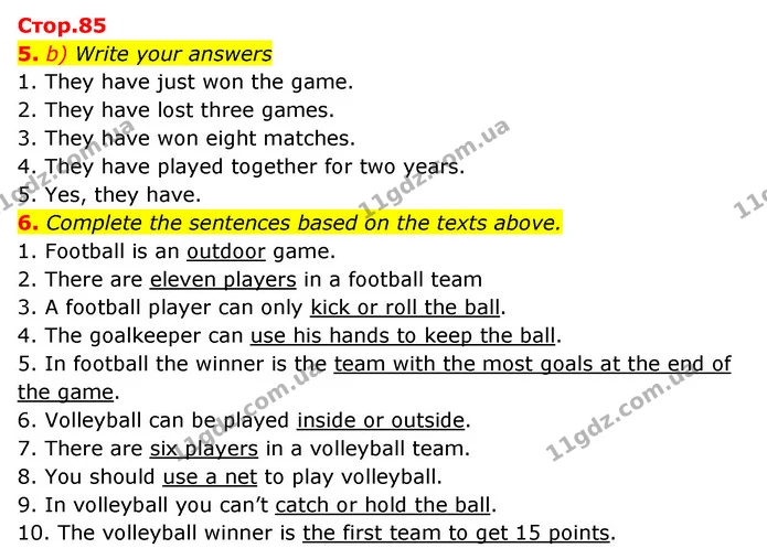 5. b) Write your answers — ГДЗ Робочий зошит Англійська мова 6 клас Карпюк