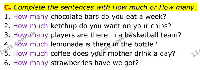 C. Complete the sentences with How much or How many. — ГДЗ Збірник тестів Англійська мова 5 клас Мітчелл (Test Booklet)