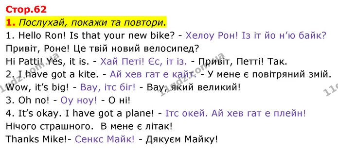 1. Послухай, покажи та повтори. — Англійська мова 1 клас Мітчелл