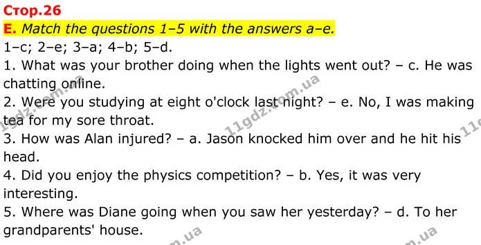 E. Match the questions 1–5 with the answers a–e. — ГДЗ граматика Англійська мова 7 клас Мітчелл