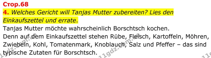 4. Welches Gericht will Tanjas Mutter zubereiten? Lies den Einkaufszettel und errate. — ГДЗ Німецька мова 8 клас Сотникова (2025) 4 рік