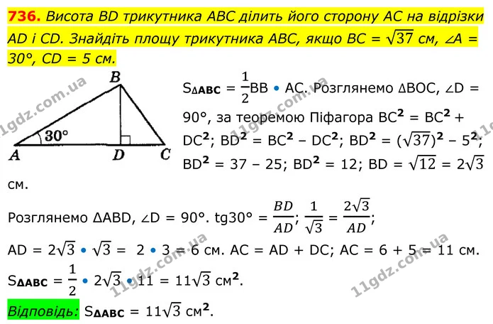736. Висота BD трикутника ABC ділить його сторону AC на відрізки — ГДЗ Геометрія 8 клас Мерзляк