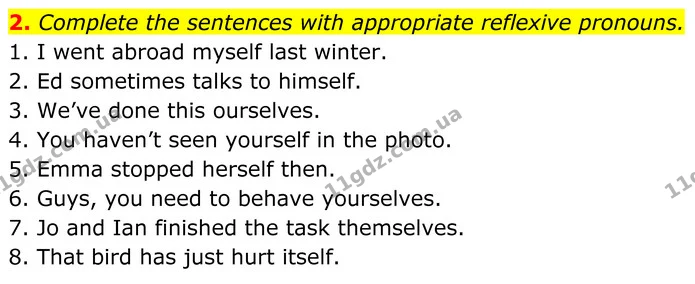 2. Complete the sentences with appropriate reflexive pronouns. — ГДЗ Англійська мова 8 клас Карпюк 2025