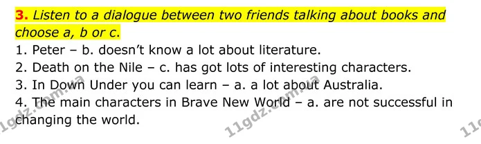 3. Listen to a dialogue between two friends talking about books and choose a, b or c. — ГДЗ Англійська мова 8 клас Мітчелл