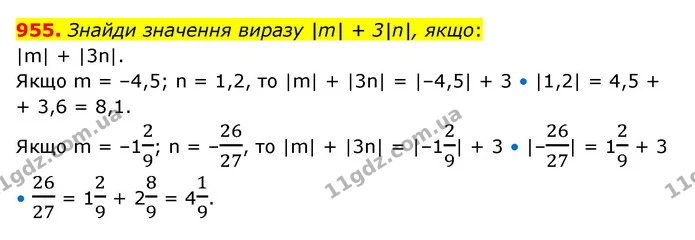 955. Знайди значення виразу |m| + 3|n|, якщо: — ГДЗ Математика 6 клас Істер 2023 1-2 ч.