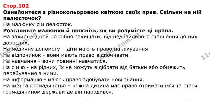 Ознайомтеся з різнокольоровою квіткою своїх прав. Скільки на ній пелюсточок? — Решебник Я досліджую світ 1 клас Грущинська