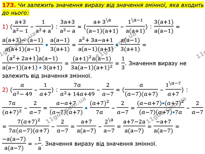 173. Чи залежить значення виразу від значення змінної, яка входить до нього: — ГДЗ Алгебра 8 клас Мерзляк