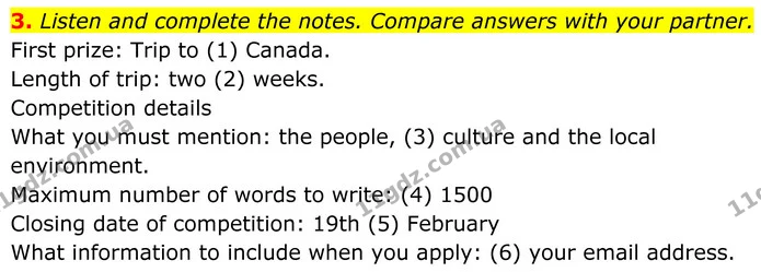 3. Listen and complete the notes. Compare answers with your partner. — ГДЗ Англійська мова 8 клас Стайрінг (Prepare)