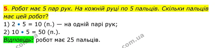 5. Робот має 5 пар рук. На кожній руці по 5 пальців. Скільки пальців має цей робот? — ГДЗ Математика 3 клас Бевз 2 частина