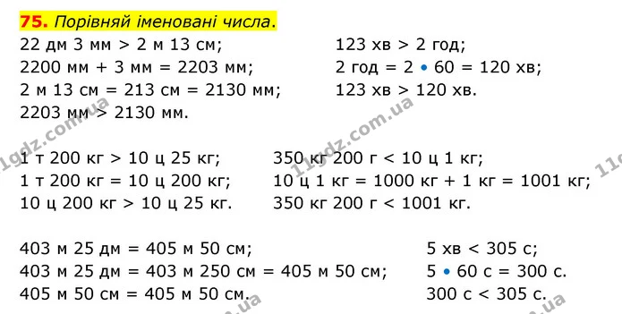 75. Порівняй іменовані числа. — ГДЗ Математика 4 клас Бевз 1 та 2 частини