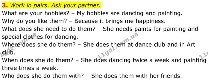 3. Work in pairs. Ask your partner. — ГДЗ Англійська мова 7 клас Карпюк