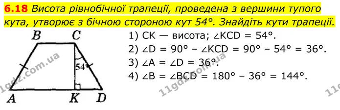 6.18 Висота рівнобічної трапеції, проведена з вершини тупого — ГДЗ Геометрія 8 клас Істер