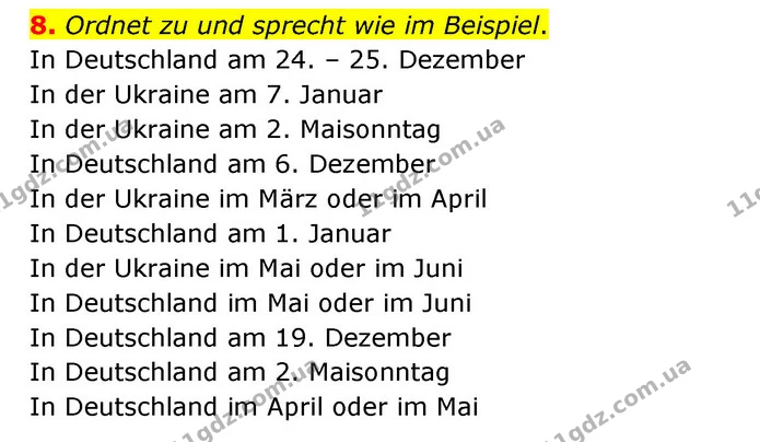8. Ordnet zu und sprecht wie im Beispiel. — ГДЗ Німецька мова 6 клас Басай (2023)
