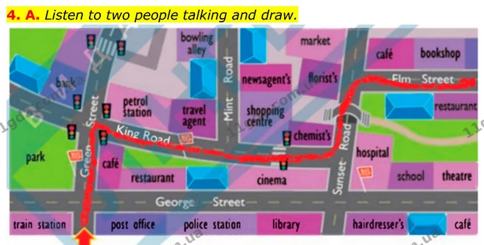 4. A. Listen to two people talking and draw. — ГДЗ Англійська мова 6 клас Мітчелл