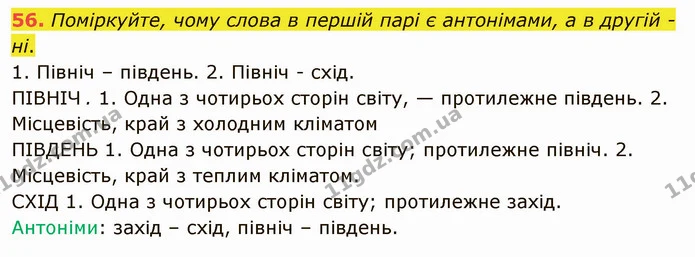 56. Поміркуйте, чому слова в першій парі є антонімами, а в другій - ні. — ГДЗ Українська мова 5 клас Заболотний 2022