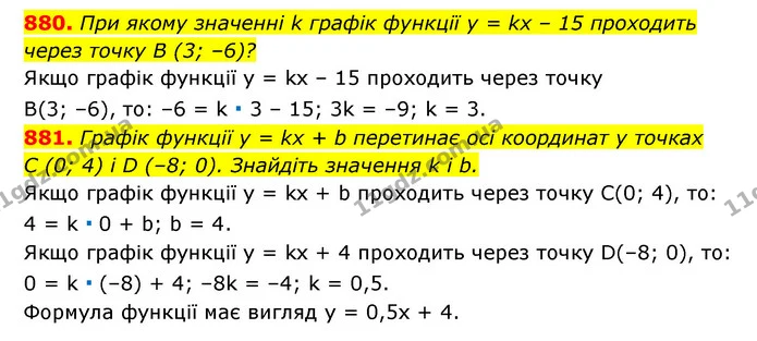 880. При якому значенні k графік функції y = kx – 15 проходить — ГДЗ Алгебра 7 клас Мерзляк, Полонський 2015