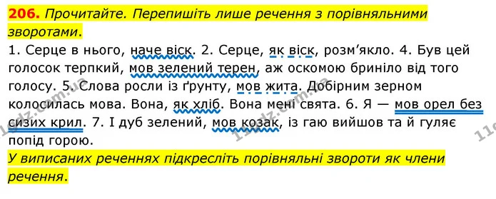 206. Прочитайте. Перепишіть лише речення з порівняльними зворотами. — ГДЗ Українська мова 8 клас Глазова О.П. 2021