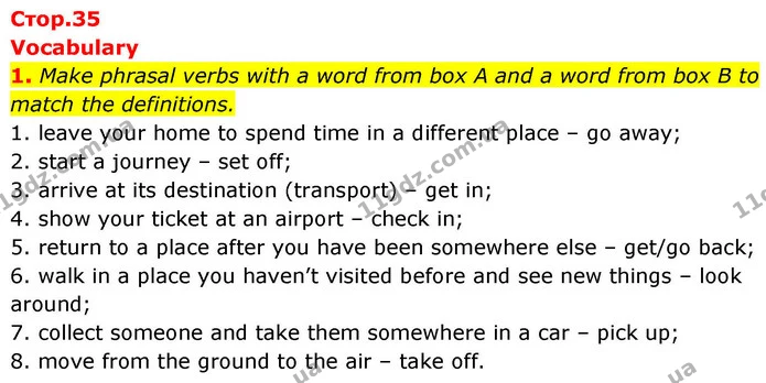 1. Make phrasal verbs with a word from box A and a word from box B to match the definitions. — ГДЗ робочий зошит Англійська мова 8 клас Гарет Джонс 2025