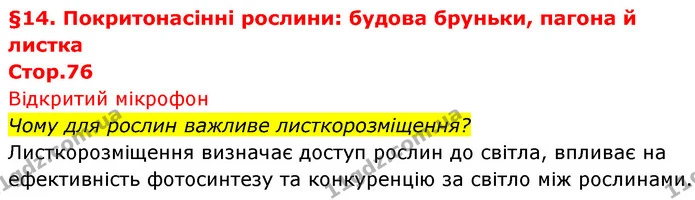 Чому для рослин важливе листкорозміщення? — ГДЗ Біологія 7 клас Тагліна