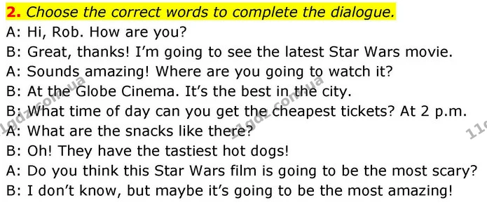 2. Choose the correct words to complete the dialogue. — ГДЗ робочий зошит Англійська мова 8 клас Гарет Джонс 2025