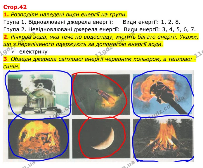1. Розподіли наведені види енергії на групи. — ГДЗ Робочий зошит Я досліджую світ 4 клас Гільберг