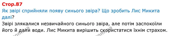 Як звірі сприйняли появу синього звіра? Що зробить Лис Микита далі? — ГДЗ Українська мова та читання 4 клас Большакова