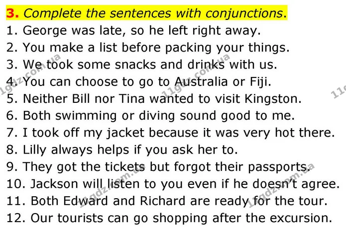 3. Complete the sentences with conjunctions. — ГДЗ зошит grammar Англійська мова 7 клас Карпюк