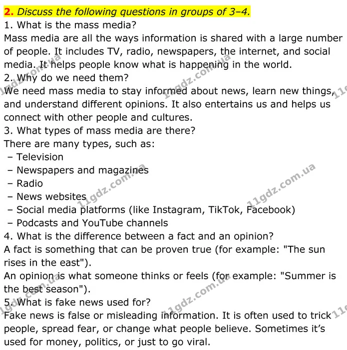 2. Discuss the following questions in groups of 3–4. — ГДЗ Англійська мова 8 клас Карпюк 2025