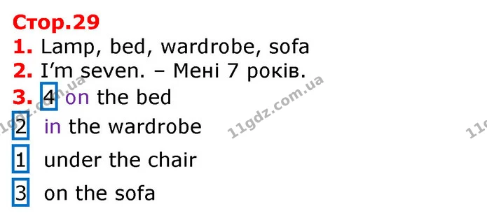 1. Lamp, bed, wardrobe, sofa — ГДЗ Робочий зошит Англійська мова 2 клас Косован (Мітчелл)