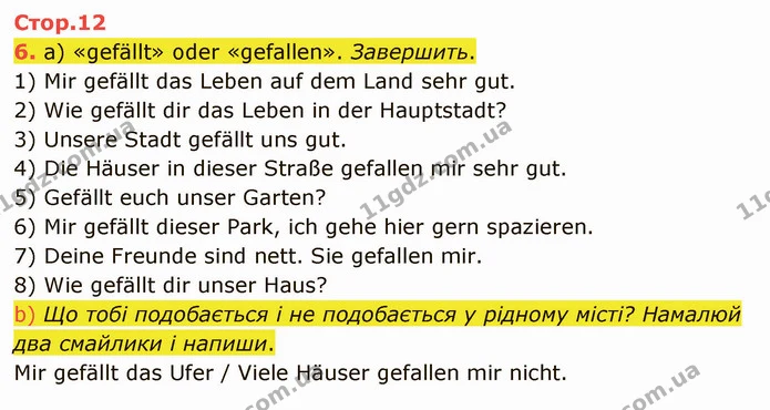 6. a) «gefällt» oder «gefallen». Завершить. — ГДЗ Німецька мова 4 клас Сотникова