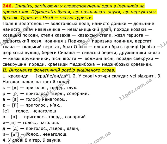 246. Спишіть, замінюючи у словосполученні один з іменників на — ГДЗ Українська мова 6 клас Ворон, Солопенко