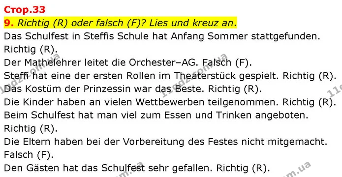 9. Richtig (R) oder falsch (F)? Lies und kreuz an. — ГДЗ Німецька мова 7 клас Басай