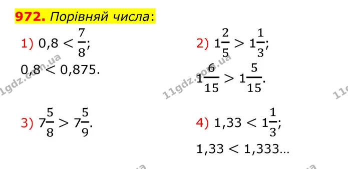 972. Порівняй числа: — ГДЗ Математика 6 клас Істер 2023 1-2 ч.