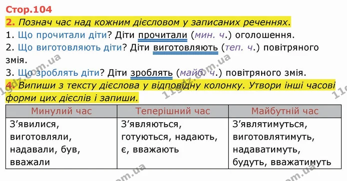 2. Познач час над кожним дієсловом у записаних реченнях. — ГДЗ Українська мова та читання 4 клас Пономарьова