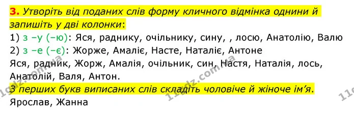 3. Утворіть від поданих слів форму кличного відмінка однини й запишіть у дві колонки: — ГДЗ Українська мова 6 клас Авраменко