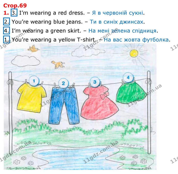 1. 3. I’m wearing a red dress. – Я в червоній сукні. — ГДЗ Робочий зошит Англійська мова 2 клас Косован (Мітчелл)