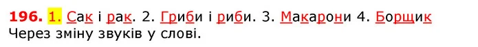 196. 1. Сак і рак. 2. Гриби і риби. 3. Макарони 4. Борщик — ГДЗ Українська мова 5 клас Єрмоленко 2018