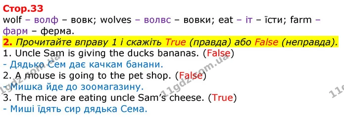2. Прочитайте вправу 1 і скажіть True (правда) або False (неправда). — ГДЗ Англійська мова 3 клас Мітчелл