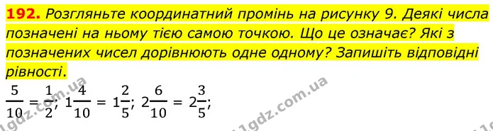 192. Розгляньте координатний промінь на рисунку 9. Деякі числа позначені на ньому тією самою точкою. Що це означає? Які з позначених — ГДЗ Математика 6 клас Кравчук 2023