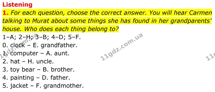1. For each question, choose the correct answer. You will hear Carmen talking to Murat about some things she has found in her — ГДЗ Англійська мова 7 клас Коста