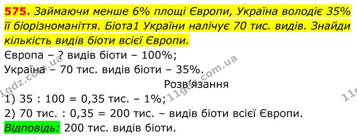 575. Займаючи менше 6% площі Європи, Україна володіє 35% — ГДЗ Алгебра 7 клас Бевз