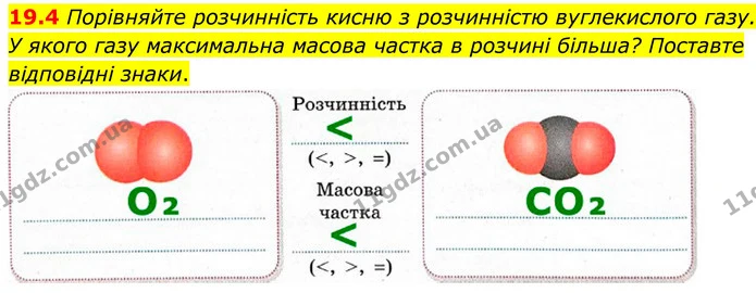 19.4 Порівняйте розчинність кисню з розчинністю вуглекислого газу. — ГДЗ Робочий зошит Хімія 8 клас Григорович