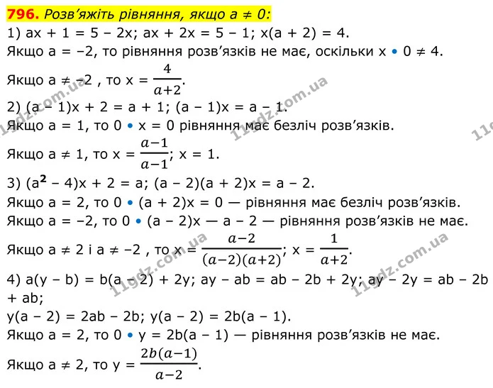 796. Розв’яжіть рівняння, якщо а ≠ 0: — ГДЗ Алгебра 7 клас Тарасенкова 2024