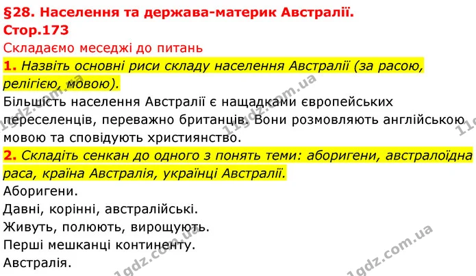 1. Назвіть основні риси складу населення Австралії (за расою, релігією, мовою). — ГДЗ Географія 7 клас Безуглий