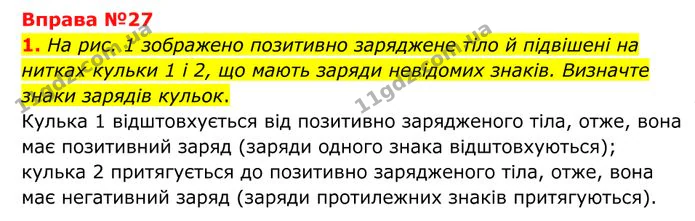 1. На рис. 1 зображено позитивно заряджене тіло й підвішені на нитках кульки 1 і 2, що мають заряди невідомих знаків. — ГДЗ Фізика 8 клас Бар'яхтар